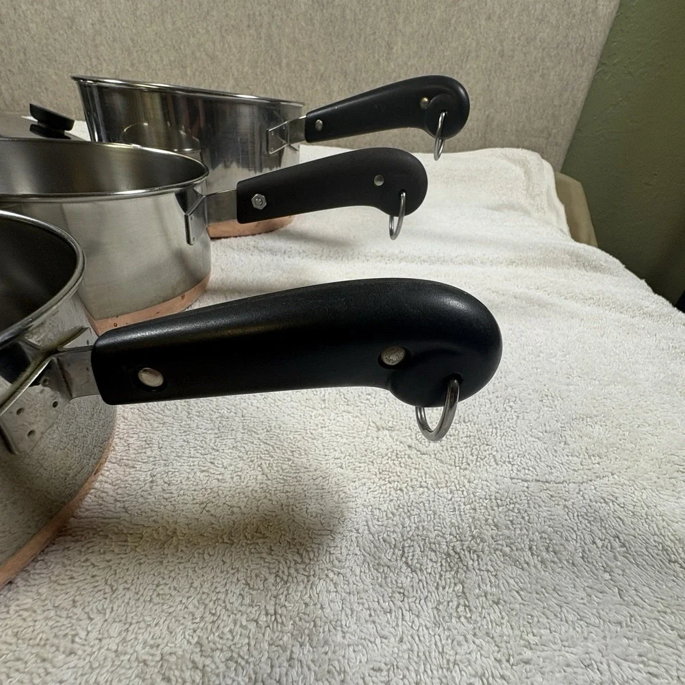 Revere Ware Pre 1968 Copper Bottom 1 Qt, 1.5 Qt, 2 Qt Set of Saucepans W/Lids